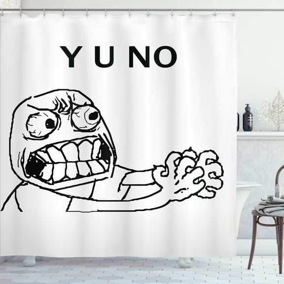 Ambesonne Humor Shower Curtain, Hipster Mascot Meme, 69"Wx70"L, Black and White