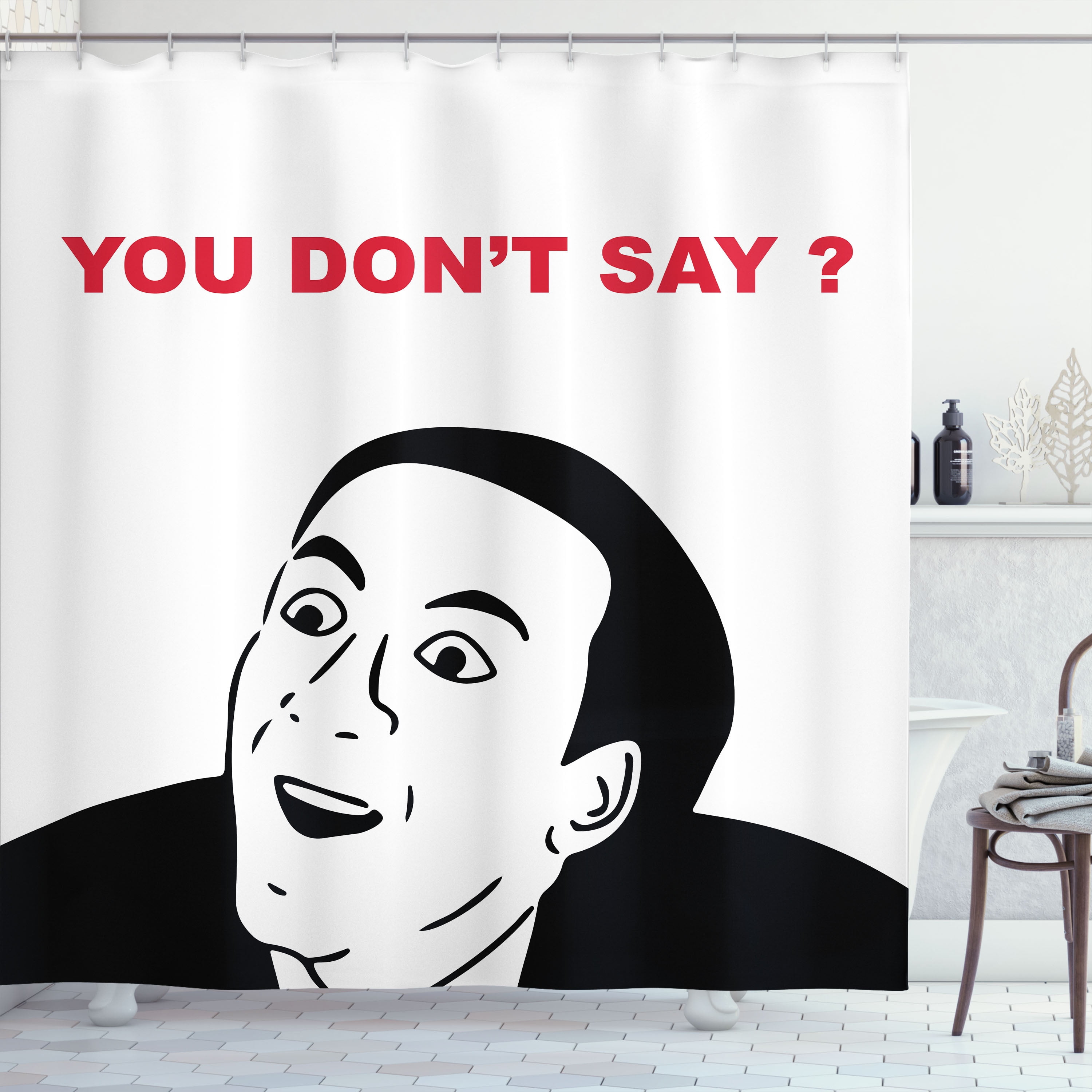 Ambesonne Humor Shower Curtain, Meme Smile Modern Face, 69"Wx75"L