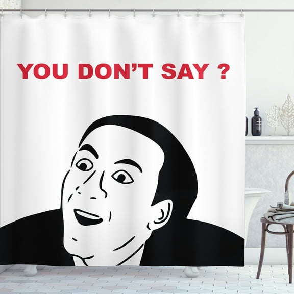 Ambesonne Humor Shower Curtain, Meme Smile Modern Face, 69"Wx75"L, Black and White