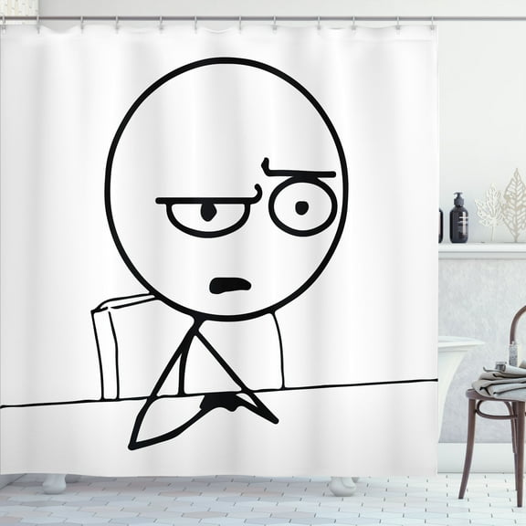Ambesonne Humor Shower Curtain, So What Guy Meme Face, 69"Wx84"L, Black and White