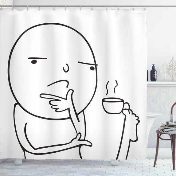 Ambesonne Humor Shower Curtain, Thoughtful Meme Coffee, 69"Wx75"L, Black and White