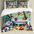 thumbnail image 1 of Ambesonne Humorous Duvet Cover Set, Funny Chaos Bath Animals, Queen, Sea Green Blue and Mustard, 1 of 6