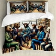 thumbnail image 1 of Ambesonne Humorous Duvet Cover Set, Happy Hour Bulls and Bears, King, Sand Brown Multicolor, 1 of 6