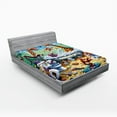 thumbnail image 1 of Ambesonne Humorous Fitted Sheet, Funny Chaos Bath Animals, Queen Size, Sea Green Blue and Mustard, 1 of 3