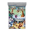 thumbnail image 1 of Ambesonne Humorous Fitted Sheet & Pillow Sham Set, Funny Chaos Bath Animals, King, Sea Green Blue and Mustard, 1 of 2