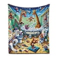 thumbnail image 1 of Ambesonne Humorous Fleece Throw Blanket Funny Chaos Bath Animals 60"x80" Sea Green Blue and Mustard, 1 of 5