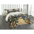 thumbnail image 1 of Ambesonne Humorous Quilted Bedspread Set 3 Pcs, Happy Hour Bulls and Bears, Queen Size, Sand Brown Multicolor, 1 of 5