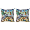 thumbnail image 1 of Ambesonne Humorous Throw Pillow Cover 2 Pack, Funny Chaos Bath Animals, 20", Sea Green Blue and Mustard, 1 of 7