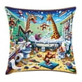 thumbnail image 1 of Ambesonne Humorous Throw Pillow Cushion Cover, Funny Chaos Bath Animals, 16" X 16", Sea Green Blue and Mustard, 1 of 2