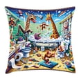 thumbnail image 1 of Ambesonne Humorous Throw Pillow Cushion Cover, Funny Chaos Bath Animals, 28" X 28", Sea Green Blue and Mustard, 1 of 2