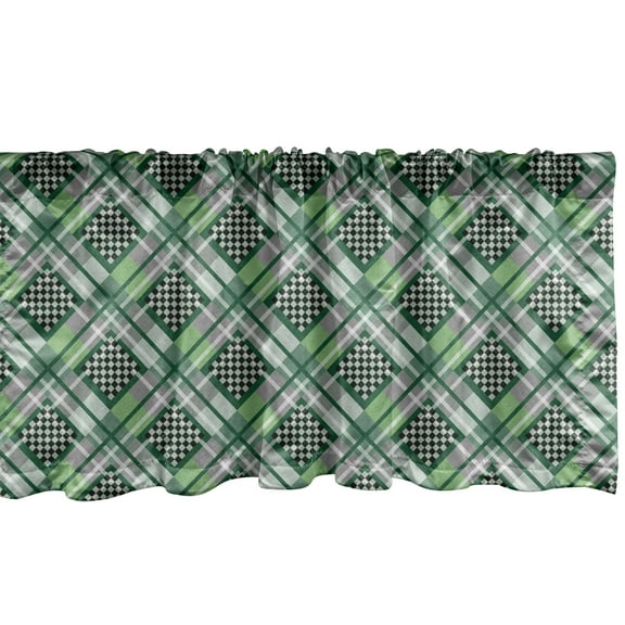Ambesonne Hunter Green Window Valance, Checkered with Squares, 54" X 18", Hunter Green Multicolor