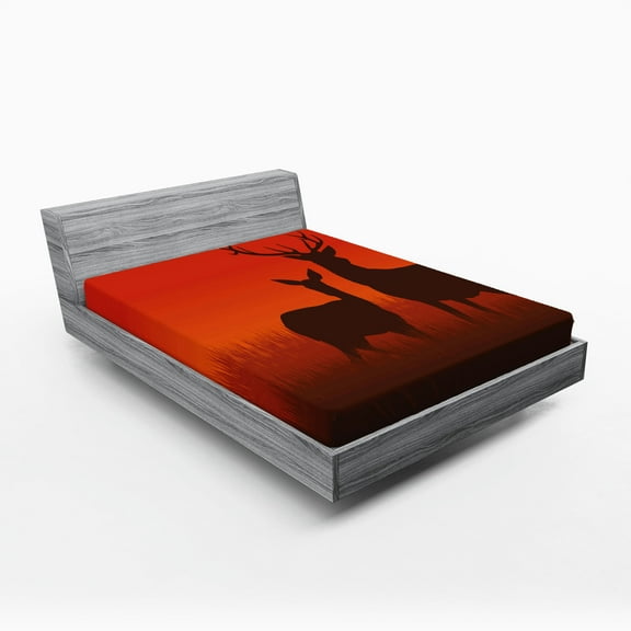 Ambesonne Hunting Fitted Sheet, Deer Doe Autumn, Queen Size, Multicolor