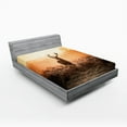 thumbnail image 1 of Ambesonne Hunting Fitted Sheet, Deer Morning Sun, Queen Size, Brown Orange, 1 of 3