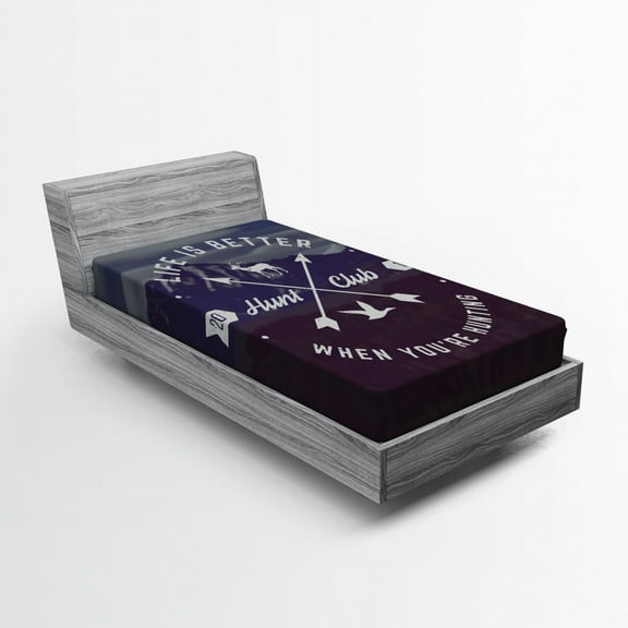 Ambesonne Hunting Fitted Sheet, Grunge Emblem, Twin Size, Brown Blue White