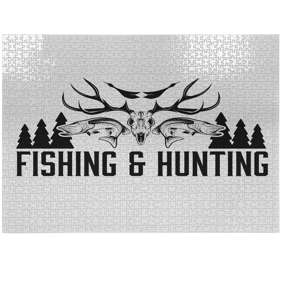 Ambesonne Hunting Jigsaw Puzzle Durable Cardboard, Vintage Emblem, 1000 pcs, Black and White
