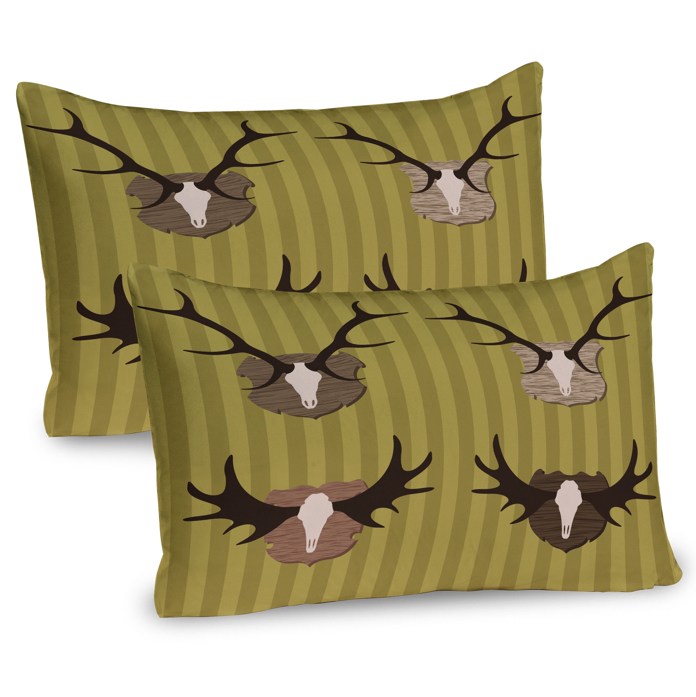Khaki Multicolor Deer Trophy Microfiber Pillow Sham Set