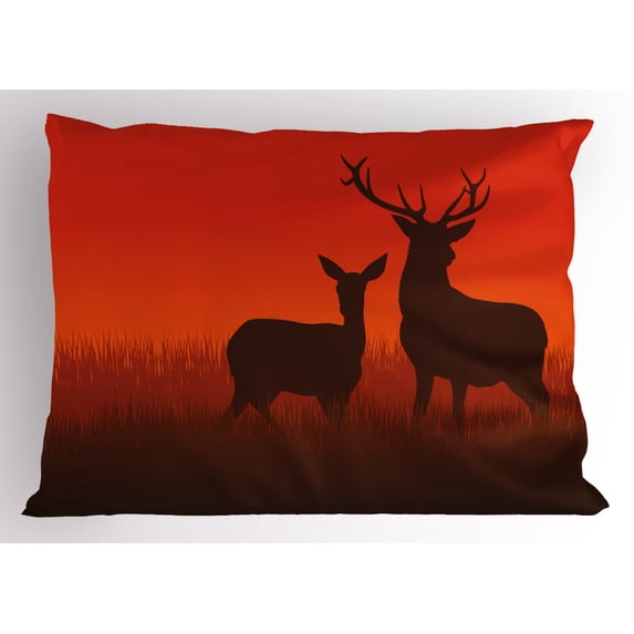 Ambesonne Hunting Pillow Sham, Deer Doe Autumn, 26" X 20", Multicolor