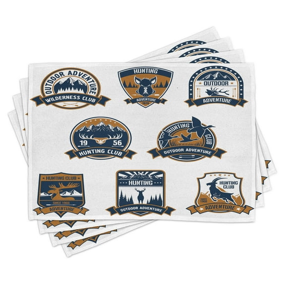 Ambesonne Hunting Place Mats Set of 4, Shield Set, Standard Size, Dark Blue White Brown
