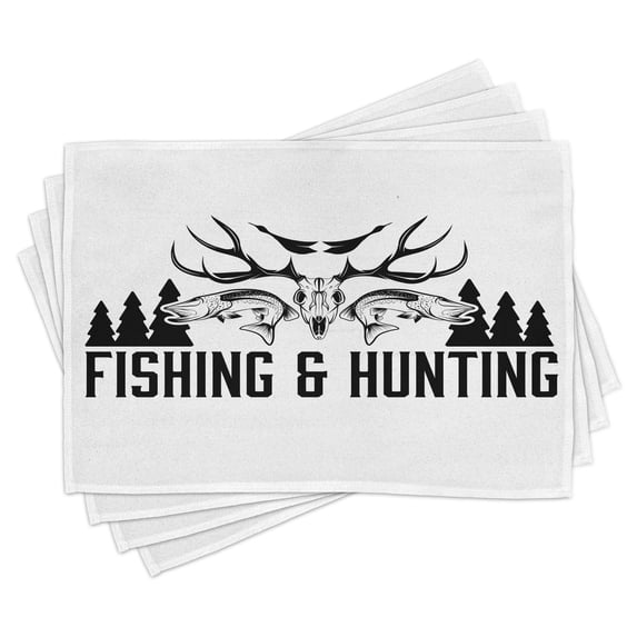 Ambesonne Hunting Place Mats Set of 4, Vintage Emblem, Standard Size, Black and White