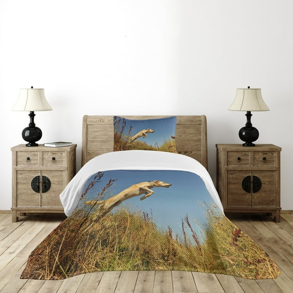 Ambesonne Hunting Quilted Bedspread Set 2 Pcs, Purebred Labrador, Twin Size, Multicolor