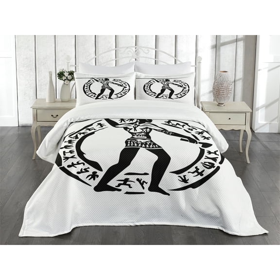Ambesonne Hunting Quilted Bedspread Set 3 Pcs, Man Lance, Queen Size, Black White