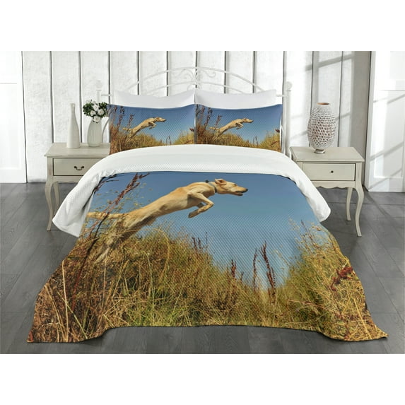Ambesonne Hunting Quilted Bedspread Set 3 Pcs, Purebred Labrador, Queen Size, Multicolor