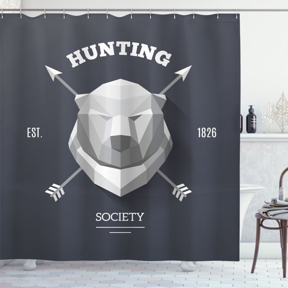 Ambesonne Hunting Shower Curtain, Sculpturesque Bear Head, 69"Wx70"L, Dark Blue Grey Off White
