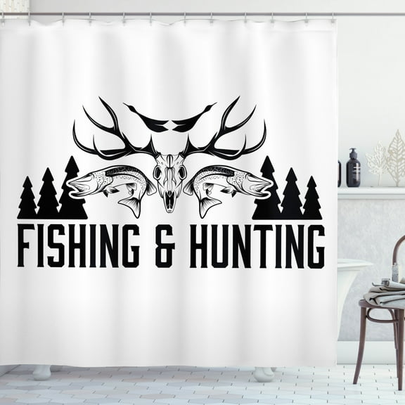Ambesonne Hunting Shower Curtain, Vintage Emblem, 69"Wx70"L, Black and White