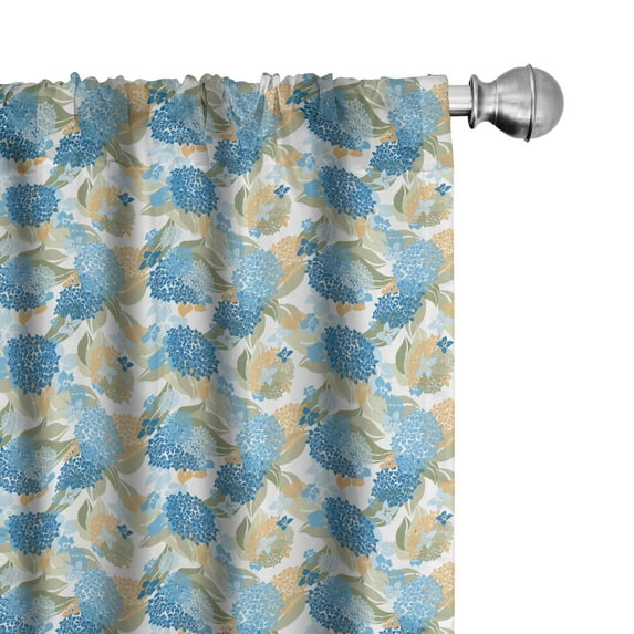 Ambesonne Hydrangea Curtains, Flowers Leaves Spring Art, Pair of 28"x95", Pale Sky Blue Dust Khaki
