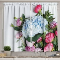 Ambesonne Hydrangea Kitchen Curtains, Peony and Other Flowers, 55"x39", Dark Pink and Hunter Green