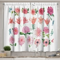Ambesonne Hydrangea Kitchen Curtains, Roses Dahlias Anemones, 55"x36", Pastel Pink and Laurel Green