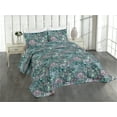 thumbnail image 1 of Ambesonne Hydrangea Quilted Coverlet 3 Pcs, Bohemian Aura Flowers Art, King Size, Almond Green and Pale Ruby, 1 of 1