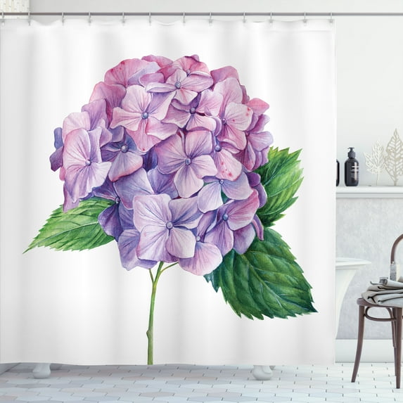 Ambesonne Hydrangea Shower Curtain, Watercolor Vintage Floral, 69"Wx75"L, Fern Green Pale Fuchsia