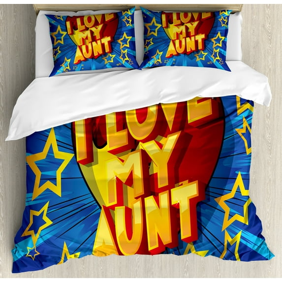 Ambesonne I Love My Aunt Duvet Cover Set, Vibrant Comic Style, 2-Calking, Sky Blue Multicolor