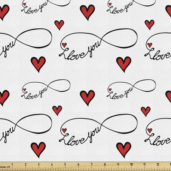Ambesonne I Love You Fabric by the Yard Upholstery, Infinity, 10 Yards, Red Black White