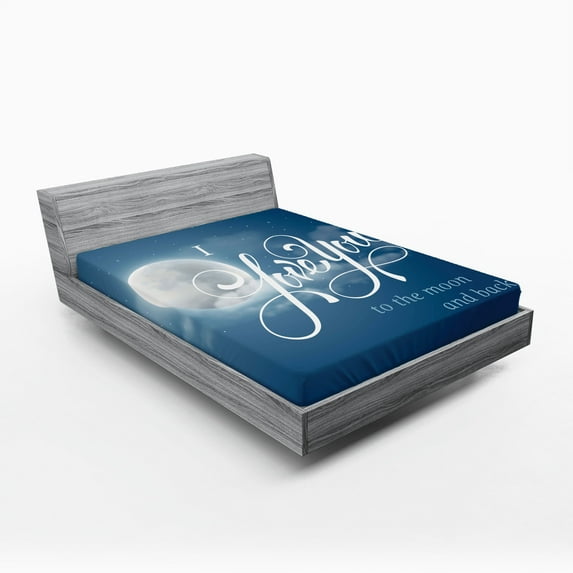 Ambesonne I Love You Fitted Sheet 2 Pcs Set, Night Sky Full Moon, King, Dark Blue Pearl
