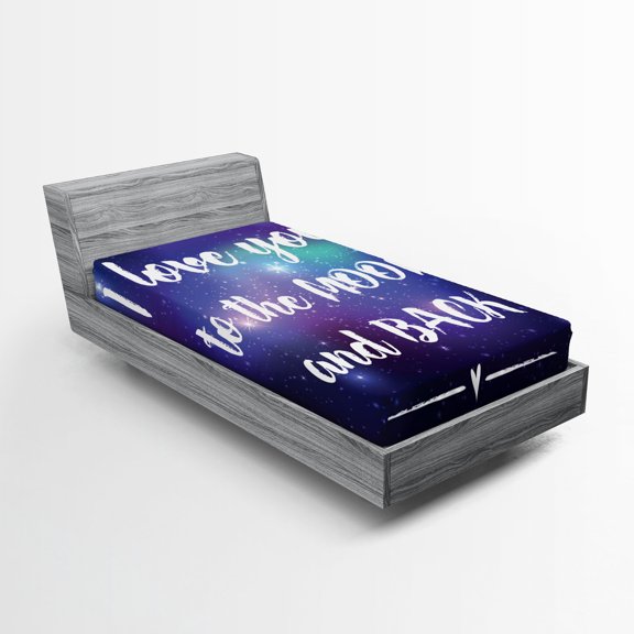 Ambesonne I Love You Fitted Sheet 2 Pcs Set, Outer Space Phrase, Twin, Dark Purple White