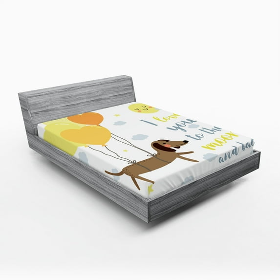 Ambesonne I Love You Fitted Sheet, Dogs Balloons, California King, Blue Grey Yellow Cocoa