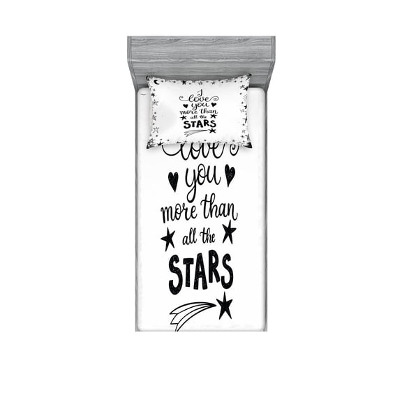 Ambesonne I Love You Fitted Sheet & Pillow Sham Set, Stars for Loved, Twin, White Charcoal Grey