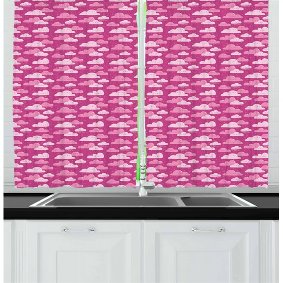 Ambesonne I Love You Kitchen Curtains, Funny Clouds, 55"x39", Magenta Pale Pink