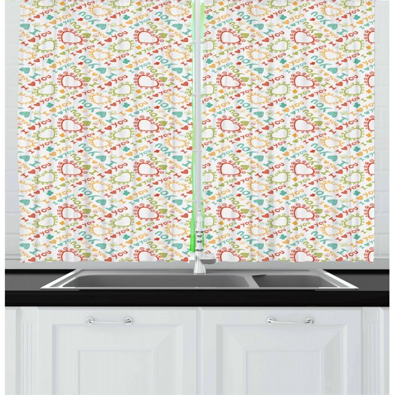 Ambesonne I Love You Kitchen Curtains, Scribble, 55"x39", Multicolor