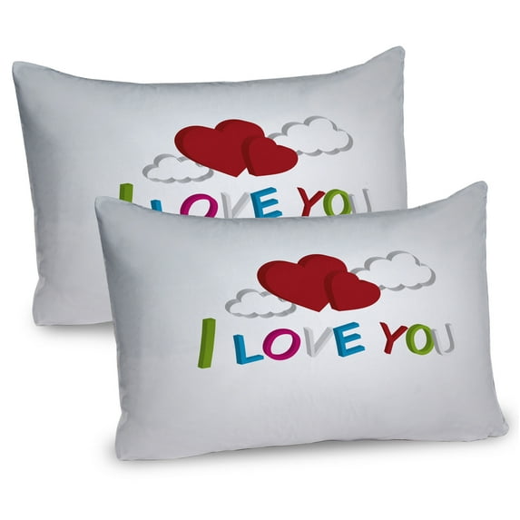 Ambesonne I Love You Pillow Sham 2 Pack, Letters Clouds Heart, 26"x20", Lime Green Magenta