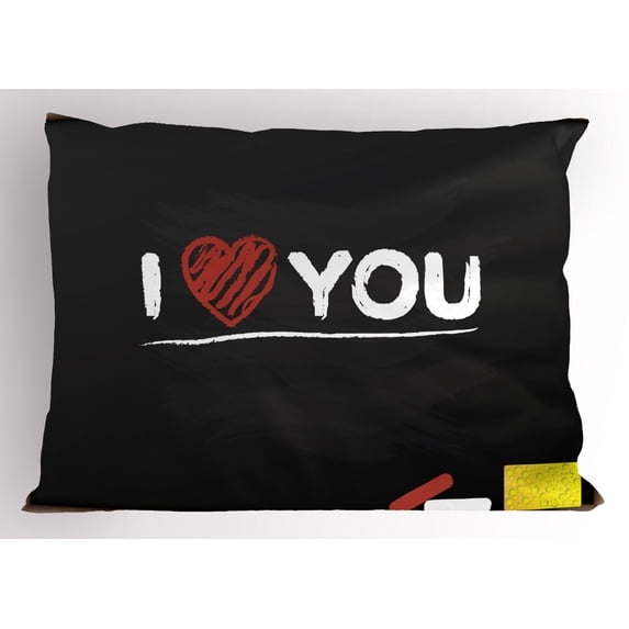 Ambesonne I Love You Pillow Sham, Cartoon Blackboard, 26" X 20", Multicolor