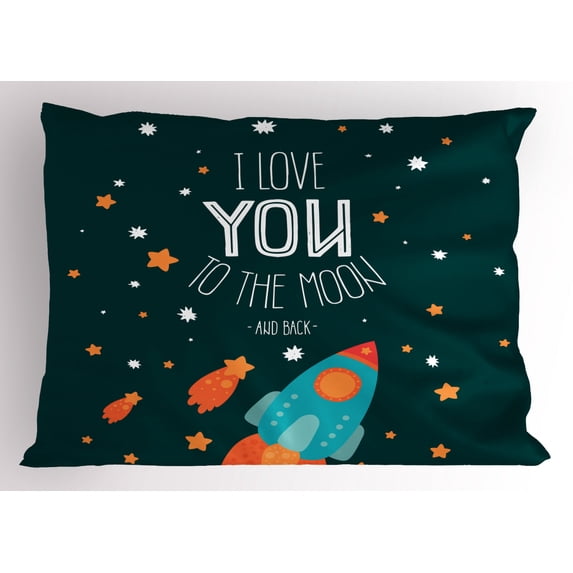 Ambesonne I Love You Pillow Sham, Rocket Cosmic Love, 36" X 20", Multicolor