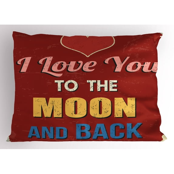 Ambesonne I Love You Pillow Sham, Vintage Nostalgic, 26" X 20", Ruby Marigold