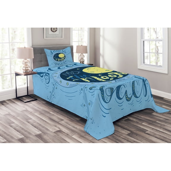 Ambesonne I Love You Quilted Bedspread Set 2 Pcs, Astronomy Space Map, Twin Size, Night Blue Yellow