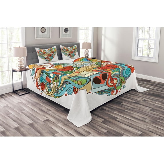 Ambesonne I Love You Quilted Bedspread Set 3 Pcs, Eros Presents Ring, Queen Size, Multicolor