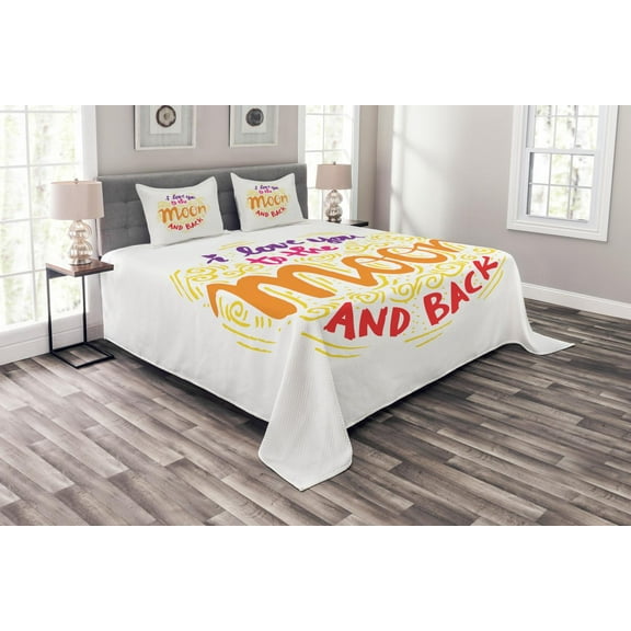 Ambesonne I Love You Quilted Bedspread Set 3 Pcs, Forever Valentines, Queen Size, Multicolor