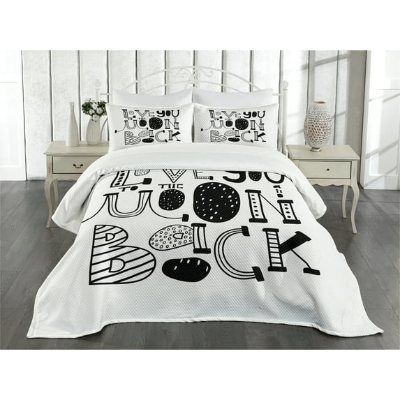 Ambesonne I Love You Quilted Bedspread Set 3 Pcs, Modern Graphic Love, King Size, Black White