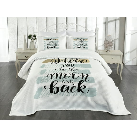 Ambesonne I Love You Quilted Bedspread Set 3 Pcs, Pastel Paintbrush, Queen Size, Blue Grey Pale Caramel